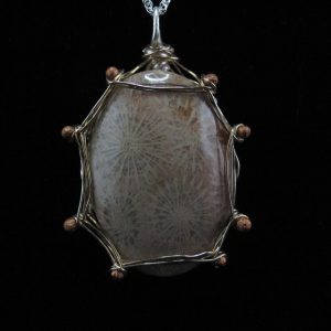 Wire-Wrapped Fossil Coral Cabochon